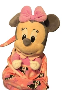Disney Parks Baby Pink Minnie Mouse Plush 12" In Swaddle Figaro Blanket Babies - Picture 1 of 11