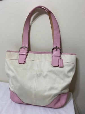 Coach Soho Cream Canvas Rose Pink Leather Trim Multifunction Baby Diaper Bag - Image 1 of 4