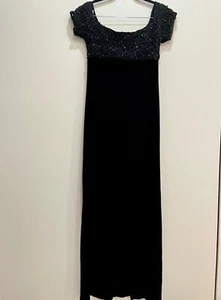 JS Collection Vintage Black Velvet Maxi Dress 8 Empire Waist Regency Fairy Goth - Picture 1 of 9