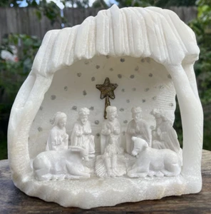 Christmas Nativity Hand Carved White Stone Baby Jesus Mary Joseph Wise Men 6"x6" - Picture 1 of 10