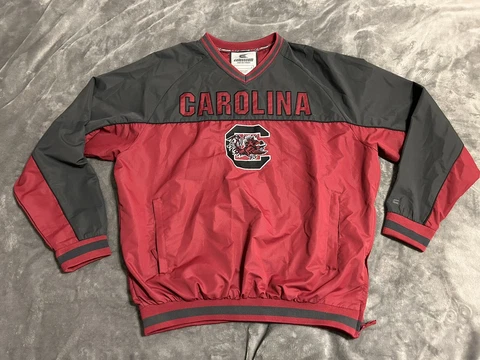 South Carolina Gamecocks Jacket Men’s L Black Red V Neck Windbreaker Pullover Cover