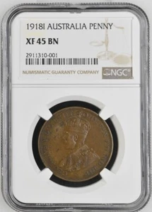 1918-I AUSTRALIA 1 PENNY - NGC XF45 BN - FREE U.S. / $12.50 GLOBAL SHIPPING - Picture 1 of 2