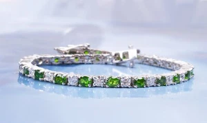 8Ct Oval Lab-Created Peridot Diamond 7.5"Tennis Bracelet 14k White Gold Plated - Picture 1 of 5