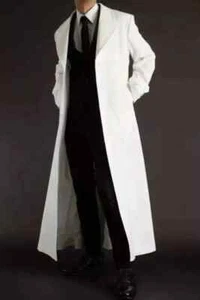 Men's White Genuine Fashionable Leather Trench Coat Handmade Formal Casual - Picture 1 of 6