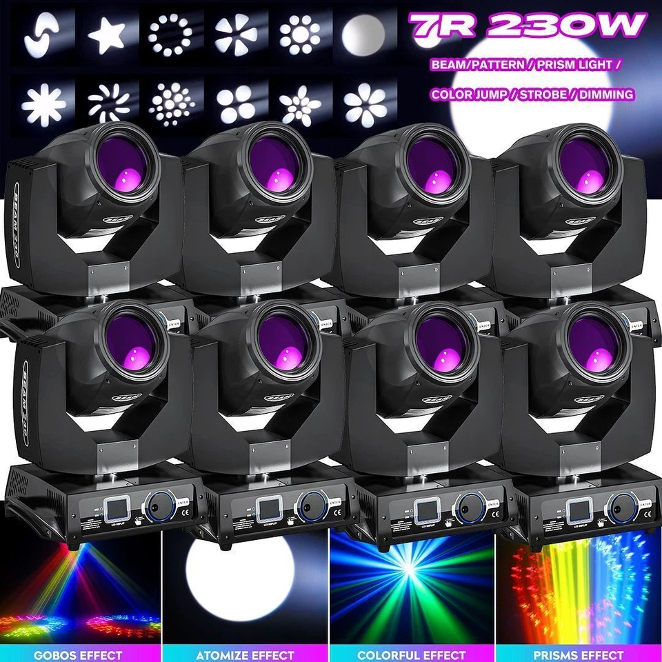 230W 7R Beam Bulb Gobo 8+16 Prism Moving Head DMX LED Stage Light Disco dj Party - Image 1 of 4