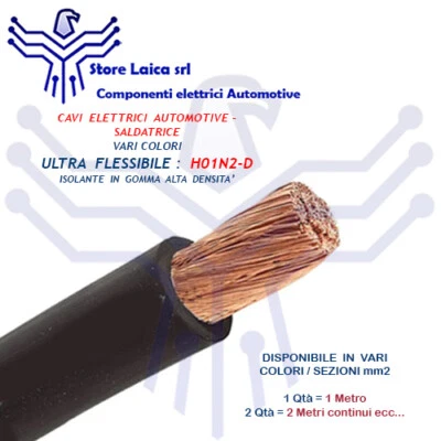 CAVO ELETTRICO H01N2-D FLESSIBILE SALDATRICE AUTO MOTO NAUTICA FOTOVOLTAICO 1MT