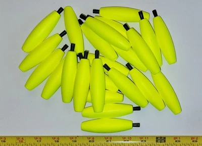 Fishing Floats 3" Bright YELLOW, 24 Floats, Styrofoam Cigar Shaped Peg with hole - Image 1 of 2