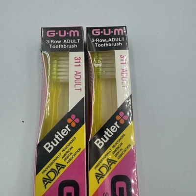 Butler GUM 311 黄色 3 行牙刷柔软毛天鹅绒尖头套装 2 件 — 第 1/3 张图片