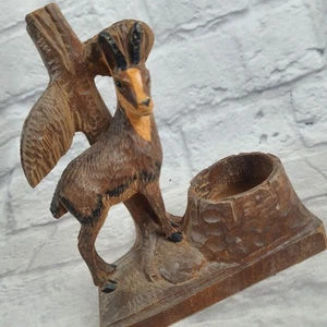 Gamuza antílope madera tallada a mano Suiza de colección Ibex árbol tintero soporte - Imagen 1 de 8