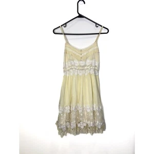 Y2K Freeway buttergelb creme doppelt gefüttert Mini Babydoll Kleid mit weißer Spitze - Bild 1 von 10