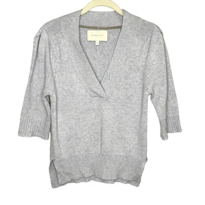 Brochu Walker Pullover XS grau blau Baumwolle Kaschmir V-Ausschnitt Pulli 3/4 Arm - Bild 1 von 7