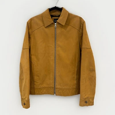 Vintage GAP Beige Brown 100% Cow Leather Zip Up Jacket Smart Coat Size Medium - Image 1 of 4
