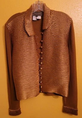 Cardigã Vintage PEPA POMBO ORIGINAL 1980/90 Cordão de Seda Dourado Soberbo Grande - Imagem 1 de 4