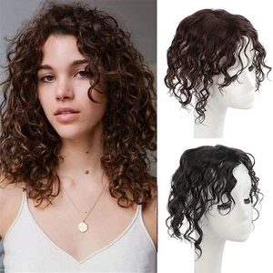 Real Remy Human Hair Long Curly Wavy Hand Made Toupee Topper Wiglet Clipin Black - Picture 1 of 2