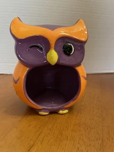 Purple/Orange Earthenware Owl Sponge Holder Open Candy Dish EUC - Picture 1 of 5