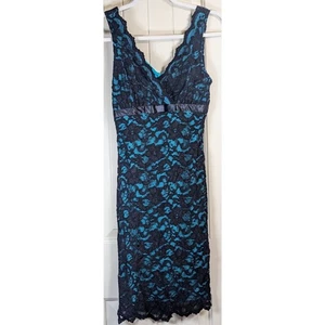 LF Ruby Rox Lace Overlay Bodycon Black & Turquoise Blue Dress Small - Picture 1 of 10