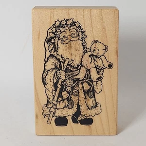 Santa Claus Holding Tedding Bear Wood Mounted Rubber Stamp PSX Medium 2.25 x 3.5 - Picture 1 of 4