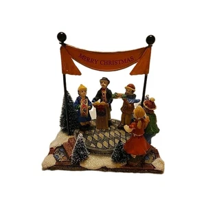 Weihnachtsdorf Aufsteller Dorfbewohner am Podium mit Weihnachtsbanner - Bild 1 von 7