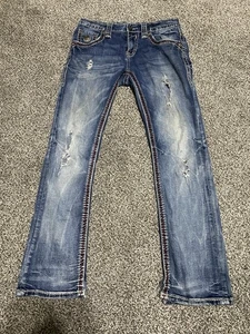 Jeans uomo Rock Revival "Wren" inserti in pelle finto dritto 32 x 30 ricamato - Foto 1 di 22