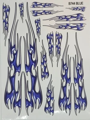 NOT CUT-B744 Blue Flames-1/24-RC Car Clear Matte Vinyl Finish Sticker Sheet - Image 1 of 4