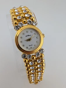Reloj Le Baron Mujer De Colección 23mm Tono Dorado Bling Cristal Banda Batería Nueva 6.75" - Imagen 1 de 8