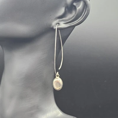 Silpada 925 Sterling Silver Long Threader Earrings • Pebble Drop Dangle •... - Image 1 of 4