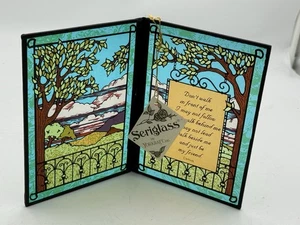 Yorkraf Seriglass Card Friendship Camus Stained Glass Mountains Aqua 7x5. - Picture 1 of 6