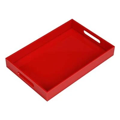 Sturdy Red Acrylic Serving Tray with Handles-10x15Inch-Serving CoffeeAppetize... - Image 1 of 4