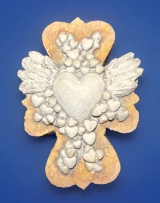 Hayes Parker Cross with Hearts & Feathers Stoneware HP-0215 Pottery Vintage 1999 - Image 1 of 4