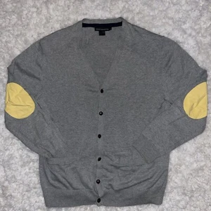French Connection Cardigan Sweater Mens Large Grey V-neck Buttons Elbow Patches - Picture 1 of 15
