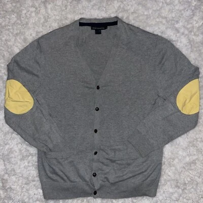 French Connection Cardigan Sweater Vest Mens Large Grey Grandpa Elbow Patches - Image 1 of 4