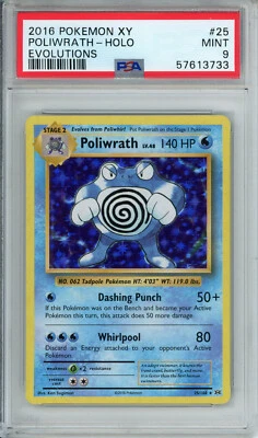 PSA 9 POLIWRATH 2016 POKEMON XY EVOLUTIONS 25/108 HOLO FOIL MINT - Image 1 of 2