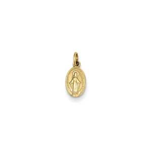 14K Yellow Gold Polished Blessed Virgin Mary Miraculous Medal Oval Charm - Picture 1 of 2