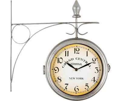 Wand Uhr Design Wohnzimmer Deko Retro Küchenuhr Analog Vintage Bahnhof Silber - Bild 1 von 4