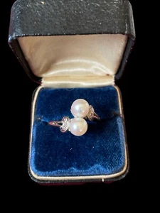 Vintage romantischer 14 Kt Gold Ring mit Perlen & Diamant Akzenten - Bild 1 von 11