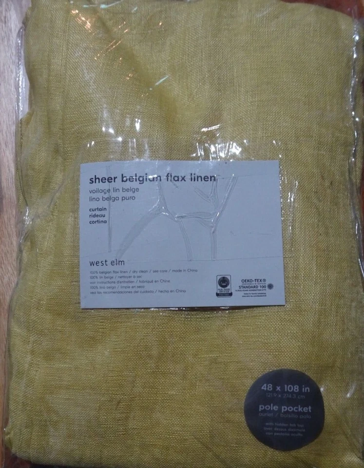 2 West Elm sheer Belgian Linen drapes panels curtains dijon 48 X  96 New - Image 1 of 1