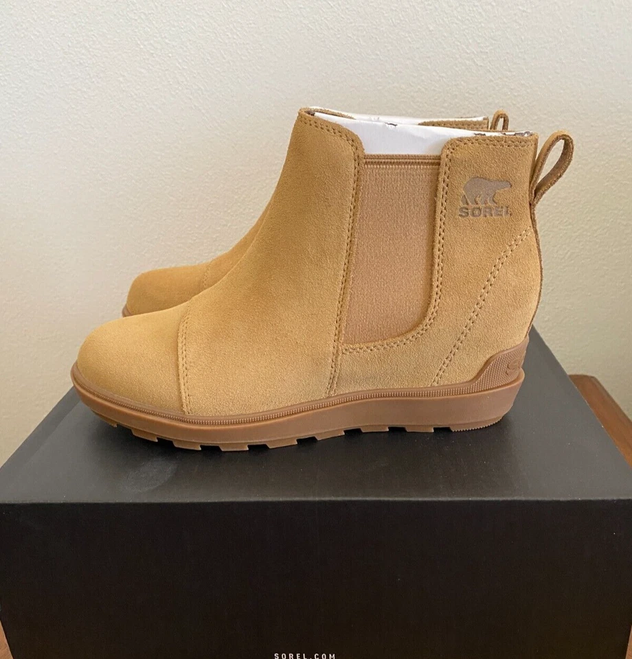 Sorel Evie II Chelsea Boot Waterproof Suede NL5020 Caribou Buff Womens Size