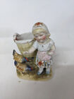 Antique Porcelain German Conta & Boehme Figural Spill Vase, Girl with chicken 4"
