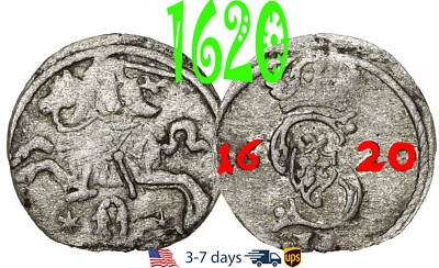 Moeda de prata Lituânia Dwudenar 2 denar 1620 - Sigismund III #19517 - Imagem 1 de 3