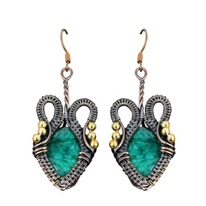 Zambian Wire Wrapped Drop/Dangle Earrings Copper Jewelry For Women 2.64" - Picture 1 of 7