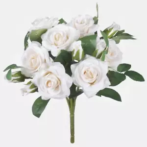 Rose Bush Ivory/Peach 32cm Artificial Silk Flowers - Picture 1 of 2