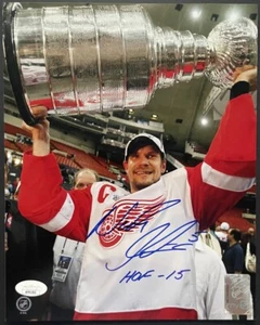 Nicklas Lidstrom Autographed NHL Hockey Stanley Cup Photo HOF 15 Inscribed JSA - Picture 1 of 4