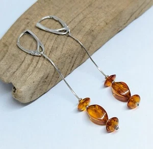 Pendientes de plata de ley 925 colgantes de ámbar báltico natural gotas... - Imagen 1 de 4