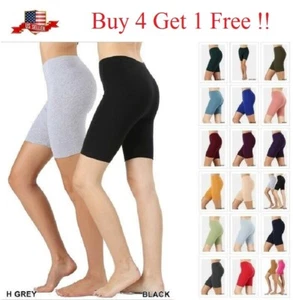 Women Bike Shorts Stretch Leggings Soft Cotton Spandex Workout Yoga Fitness S-3X - Picture 1 of 53