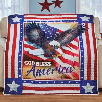 God Bless America Patriotic Pride Quilted Throw Blanket 60" x 50" FREE SHIPPING - Image 1 of 2