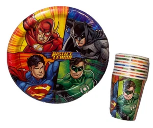 SUMINISTROS PARA FIESTAS DE CUMPLEAÑOS LIGA DE LA JUSTICIA*8 PLATOS DE PAPEL Y 8 TAZAS*LOTE* - Imagen 1 de 4