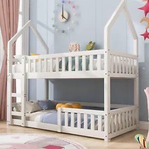 Double Bunk Beds 3ft Single Solid Wooden Kids Bed Frame High Sleeper White UK - Picture 1 of 18
