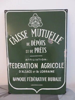 PLAQUE EMAILLEE-CAISSE MUTUELLE-FEDERATION AGRICOLE ALSACE LORRAINE - Photo 1/4