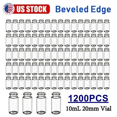 1200pcs 10ml Sample Vials Clear Glass Bottle 20mm Crimp Top Headspace HPLC Flat - Image 1 of 4