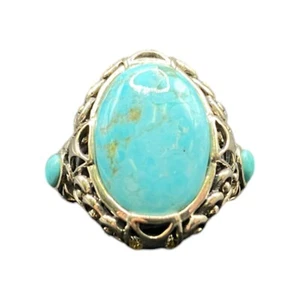 Turquoise Ring Sterling Silver NK Oval Ornate Semi Precious Stone Blue 7.75 - Picture 1 of 14